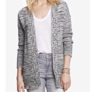 EUC Express Marled Chunky Knit Cardigan Sweater Black White Gray Cotton Blend XS